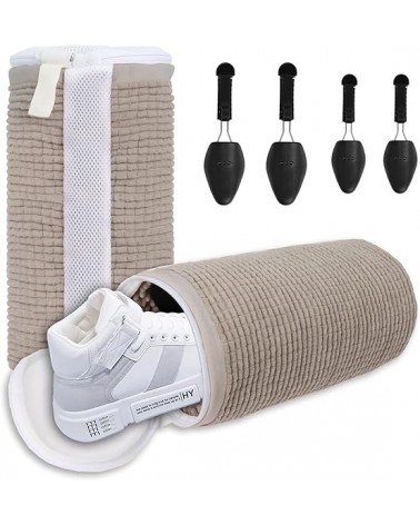 2 Sacs à linge de chaussures + 2 paires d’embauchoirs réglables (gris)