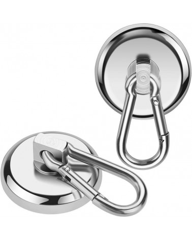 Neodymium-Ösenmagnet 2 Stück mit Karabinerhaken - 27 kg