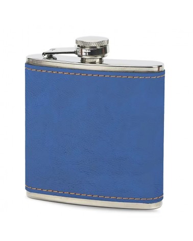 Flacon de Luxe - Stainless steel flask with leather lining - Blue